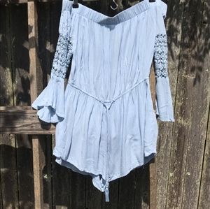 Blue Lacey Off The Shoulder Romper